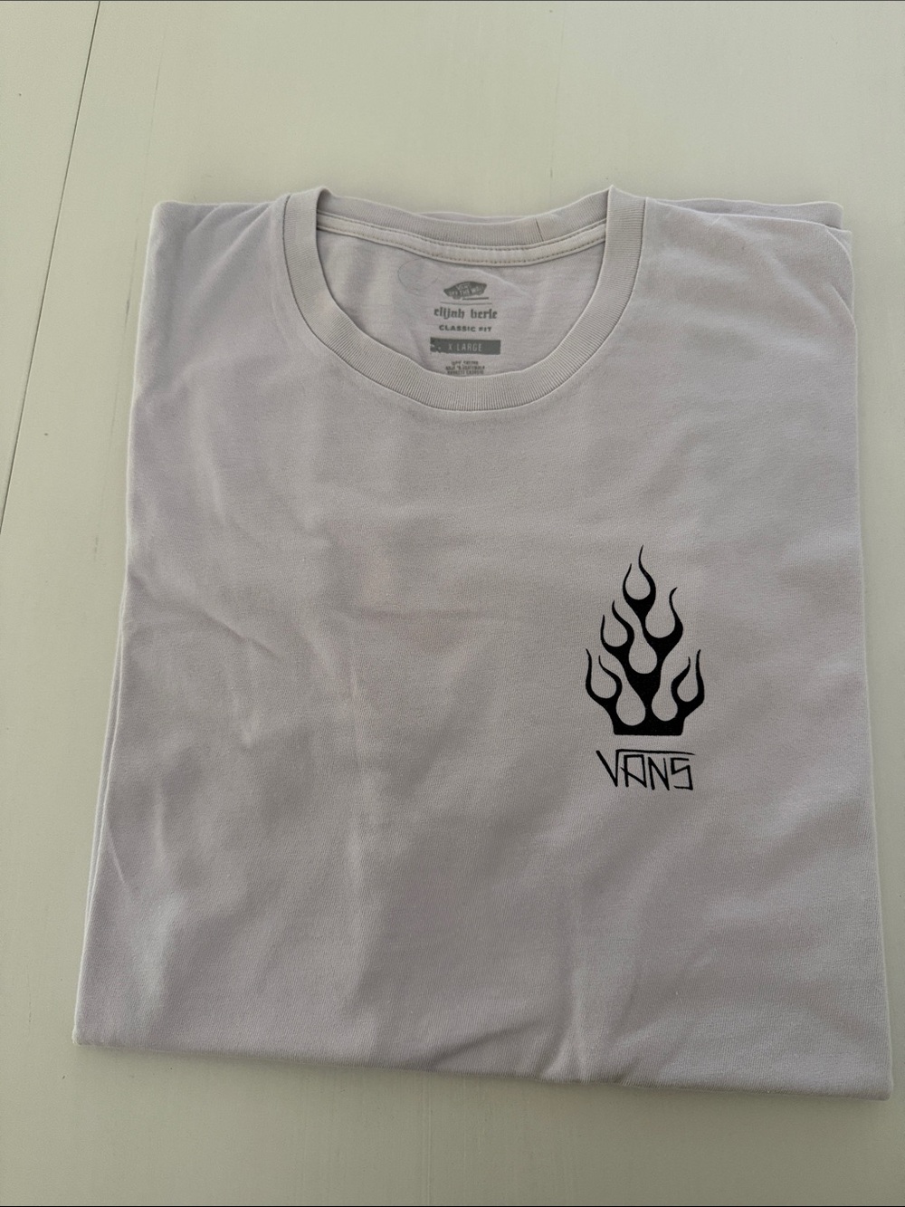 Vans White Short Sleeve Tee with Black Flame Logo